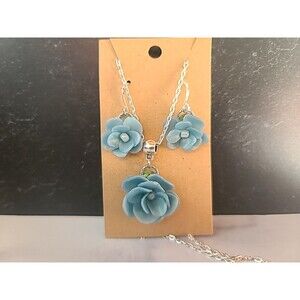 Blue Floral Polymer Clay Jewelry Set, NEW